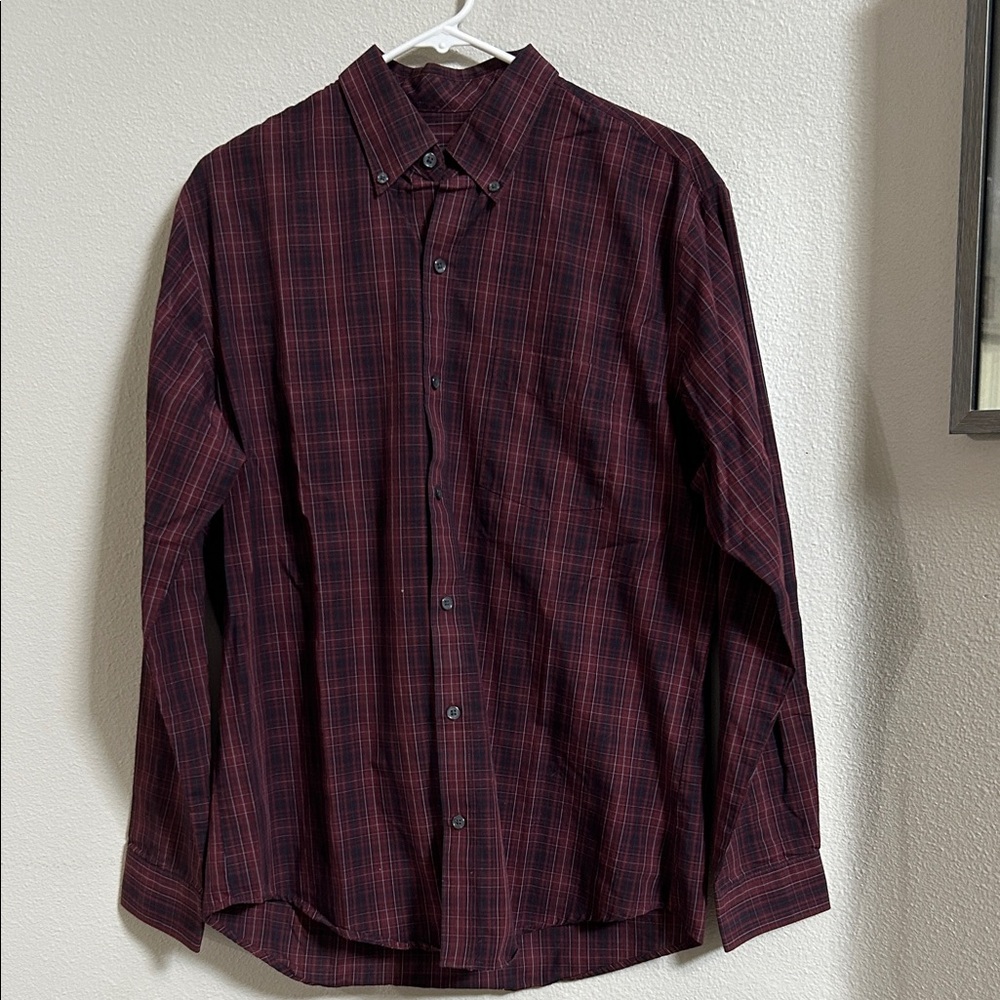 Van Heusen Dark Red and Black Checkered Shirt